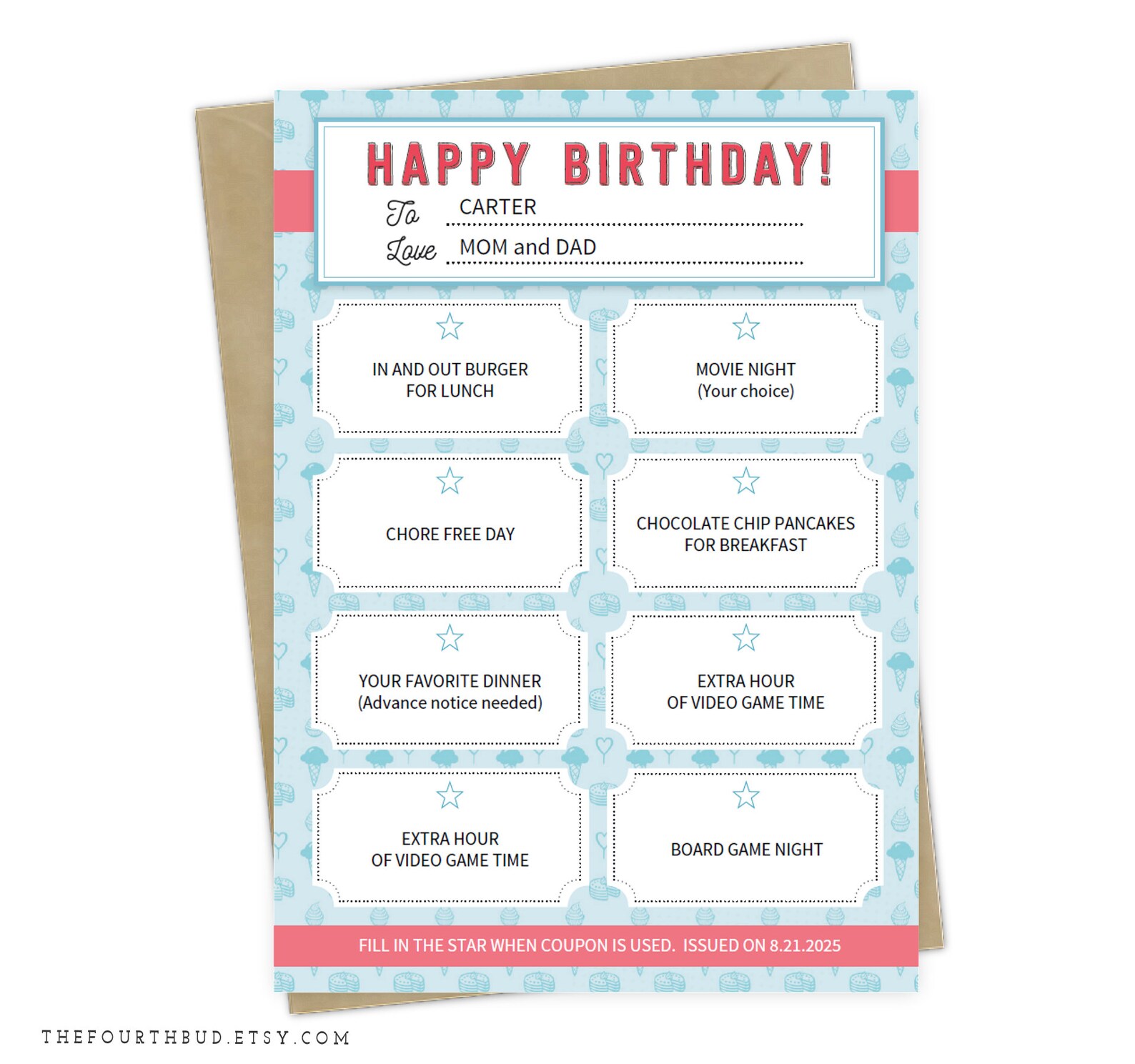 Birthday Gift Coupon Template / Printable Birthday Gift Coupon - Etsy