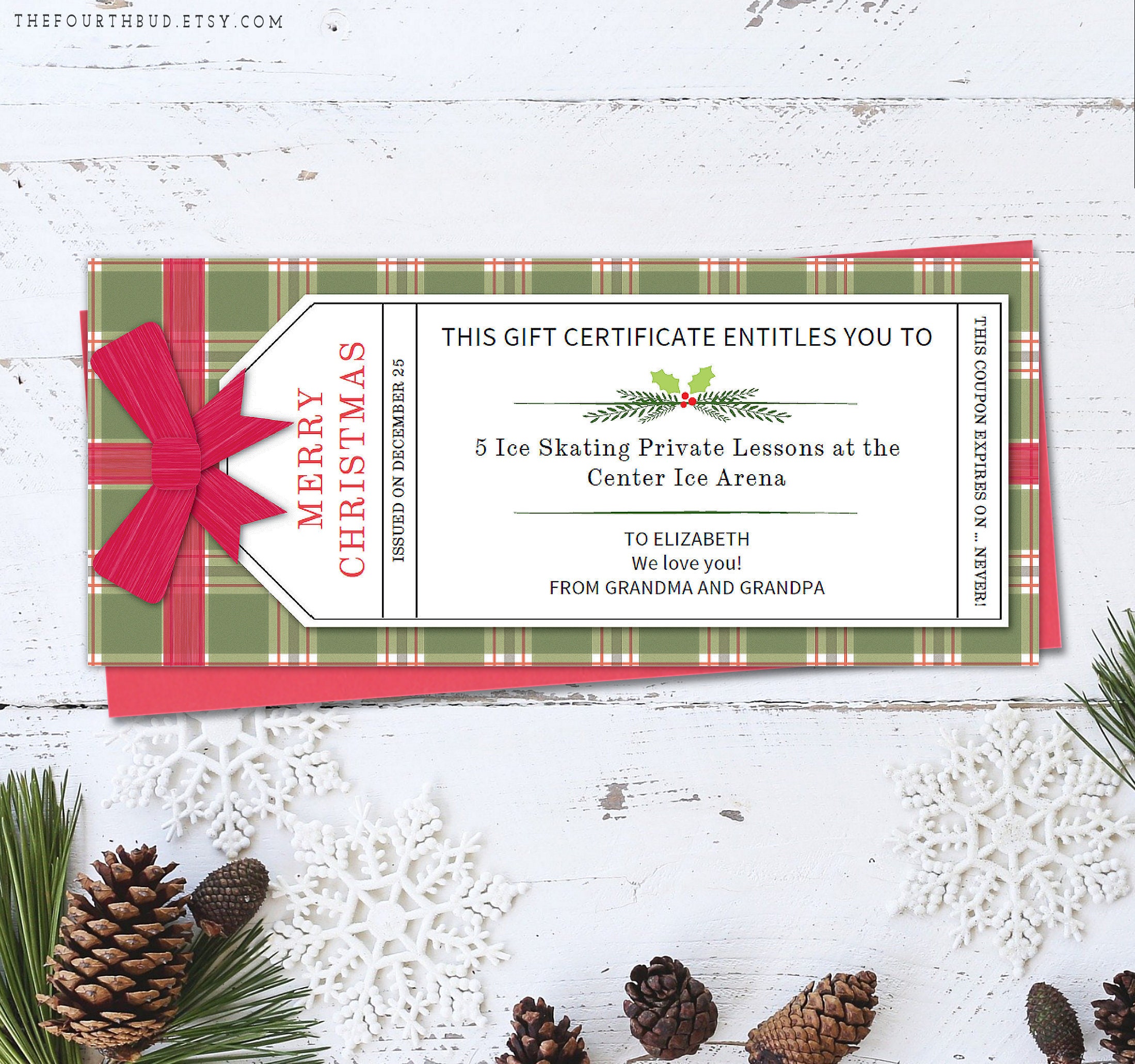 Christmas Gift Certificate Template in PDF for Print / Merry Christmas Gift  Coupon Template / Plaid / 22 x 22.22 / DIY / Adobe Reader Required