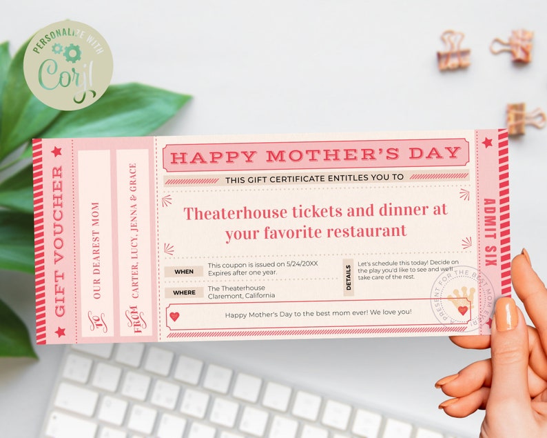 Lovely Mother's Day Gift Voucher Template / Editable Etsy