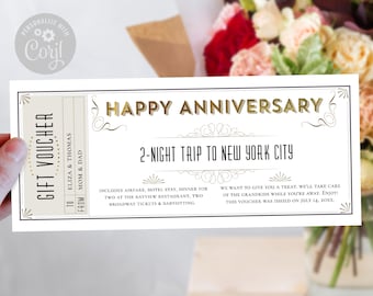 Elegant Anniversary Gift Certificate Template / Editable Milestone Anniversary Gift Ticket Voucher / Wedding Anniversray Gift Coupon/ CORJL
