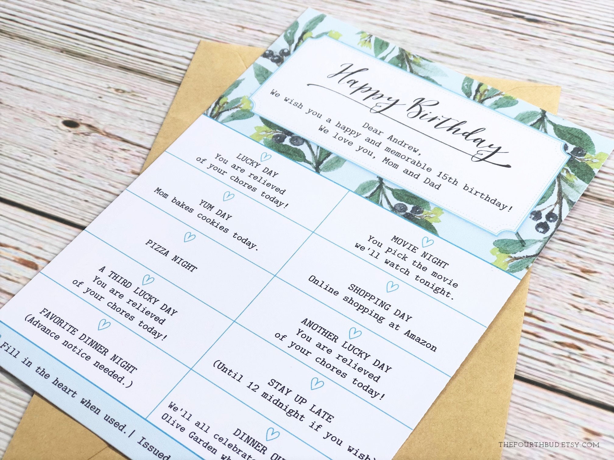 Birthday Gift Coupon Template / Botanical Gift Voucher Etsy Italia