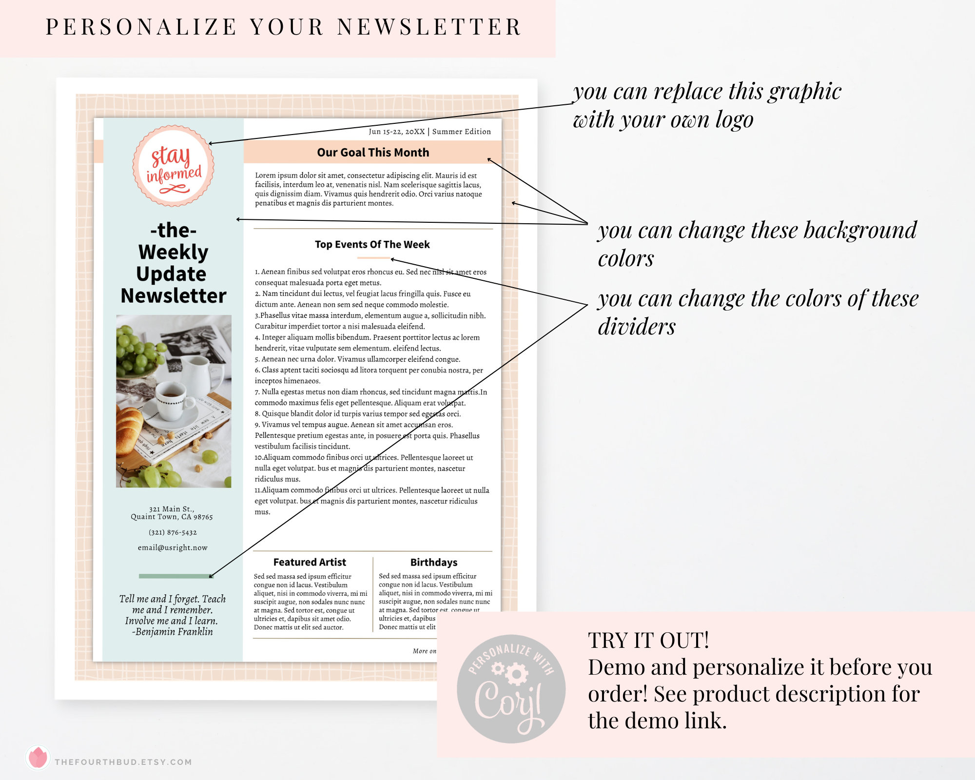 Editable Newsletter Template, Two Pages Office News and Updates (light ...