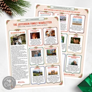 Beautiful Family Christmas Newsletter Template Two Pages / Editable Festive Christmas Letter Year In Review / Whimsical Winter Holly / Corjl