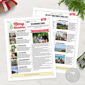 Beautiful Family Christmas Newsletter Template, US LETTER, Two Pages with Photos, Editable Year In Review, Rustic Layout 1, Corjl, MCK