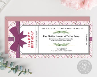 Colorful Birthday Gift Certificate Template / Editable Birthday Gift Voucher / Printable Birthday Gift Coupon For Her / DIY / CORJL Template