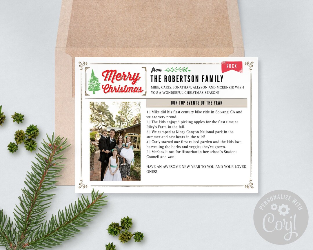 5x7 Family Year in Review Letter Template Editable Rustic Christmas