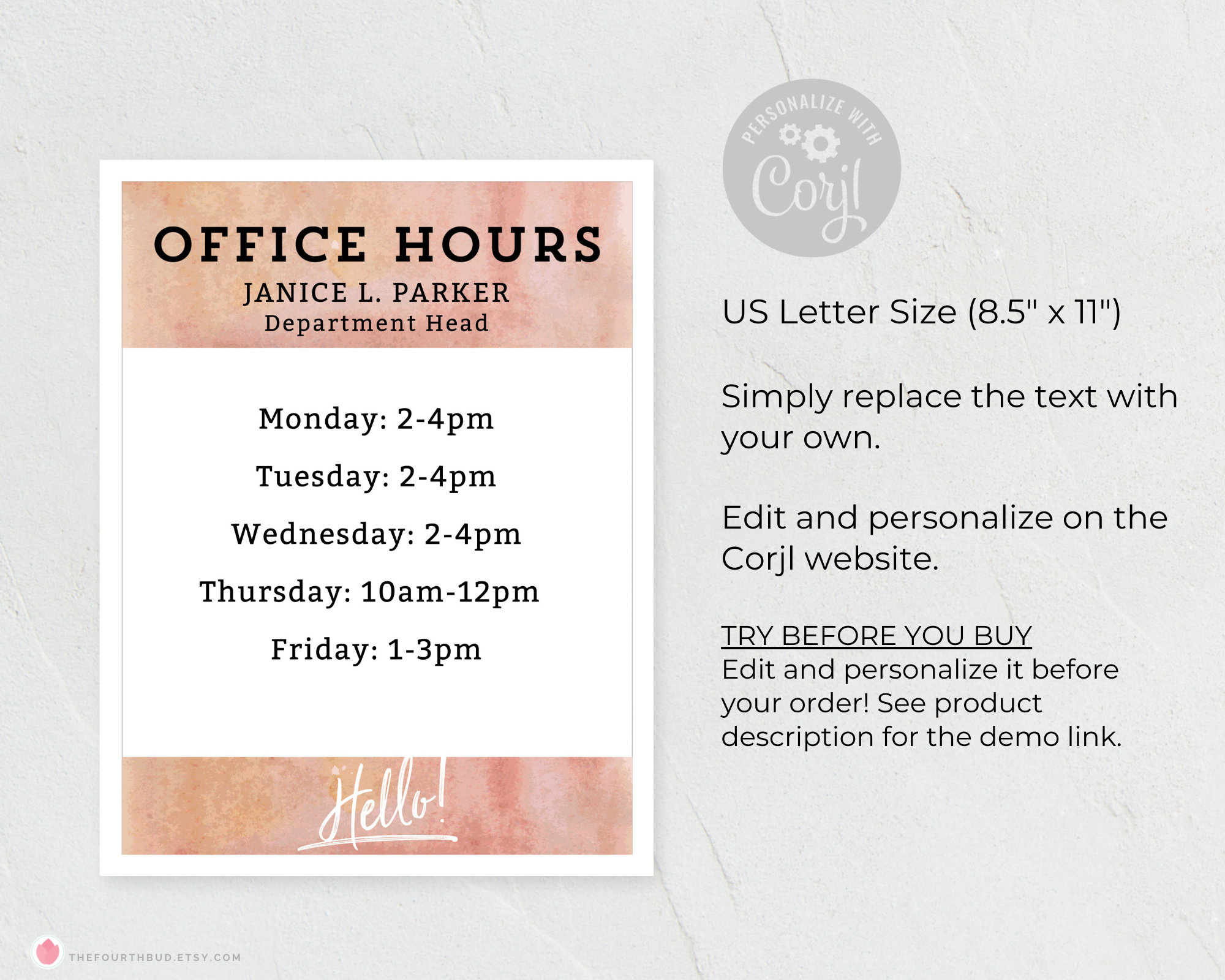 Office Hours Door Sign Printable Template / Editable Hours of Operation or Schedule Template ...