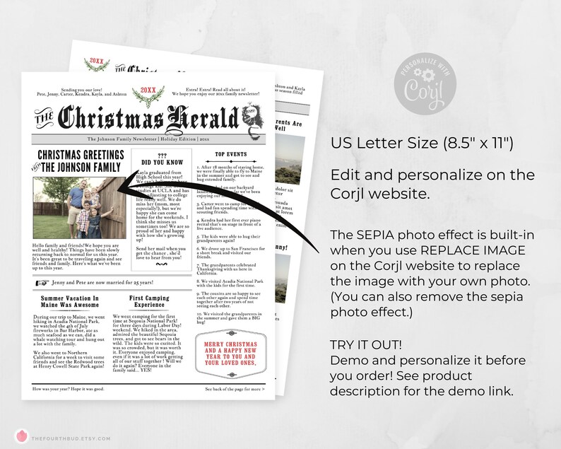 Old Newspaper Style Christmas Newsletter Template: Two Page Year in ...