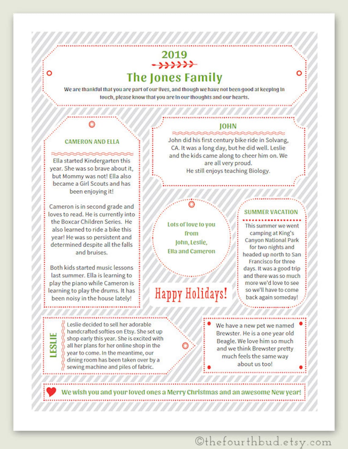 Year in Review / Christmas Letter Template in PDF for Print/ Etsy