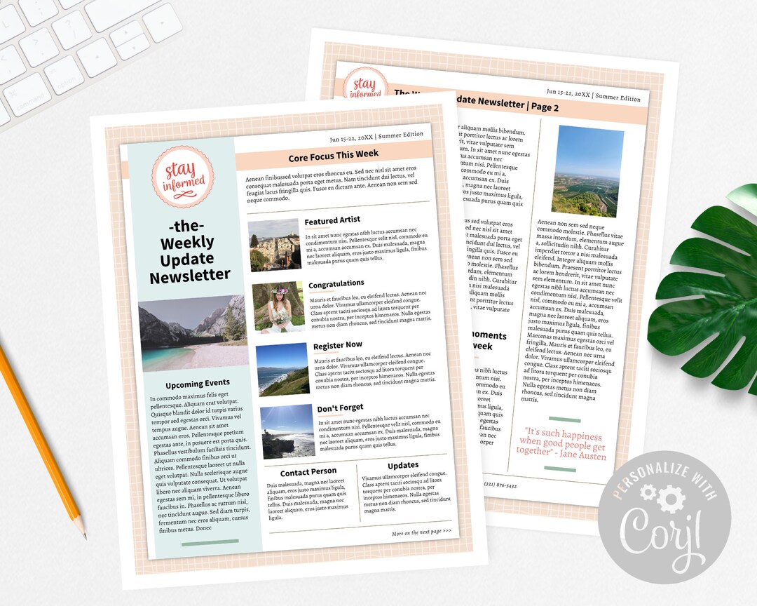 Two Page Newsletter Template for Office Updates, Two Page Layout in US ...