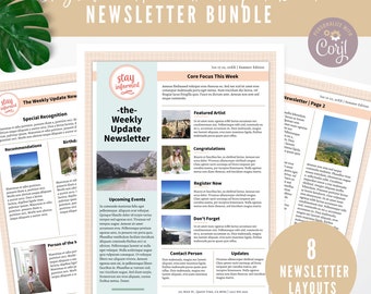 Fun, Beautiful NewsletterTemplate Bundle 12 Layouts / Editable School, Office, Organization or Church Newsletter / Stay Informed / CORJL