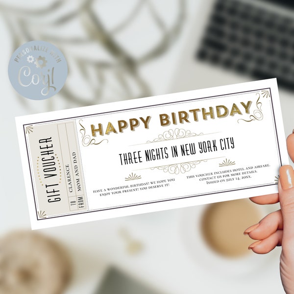 Elegant Birthday Gift Certificate Template / Editable Milestone Birthday Gift Ticket Voucher / Birthday Gift Coupon / DIY / CORJL Template