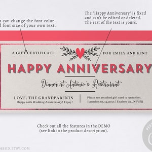 Happy Anniversary Gift Certificate / Printable Gift Voucher Template ...