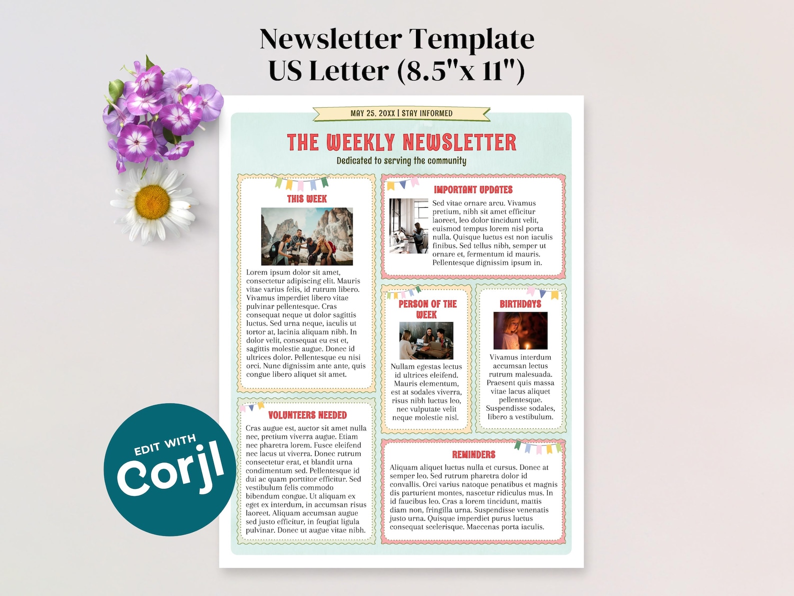 Newsletter Letter R Colorful Newsletter Template US Letter - Messages & Announcements for ...