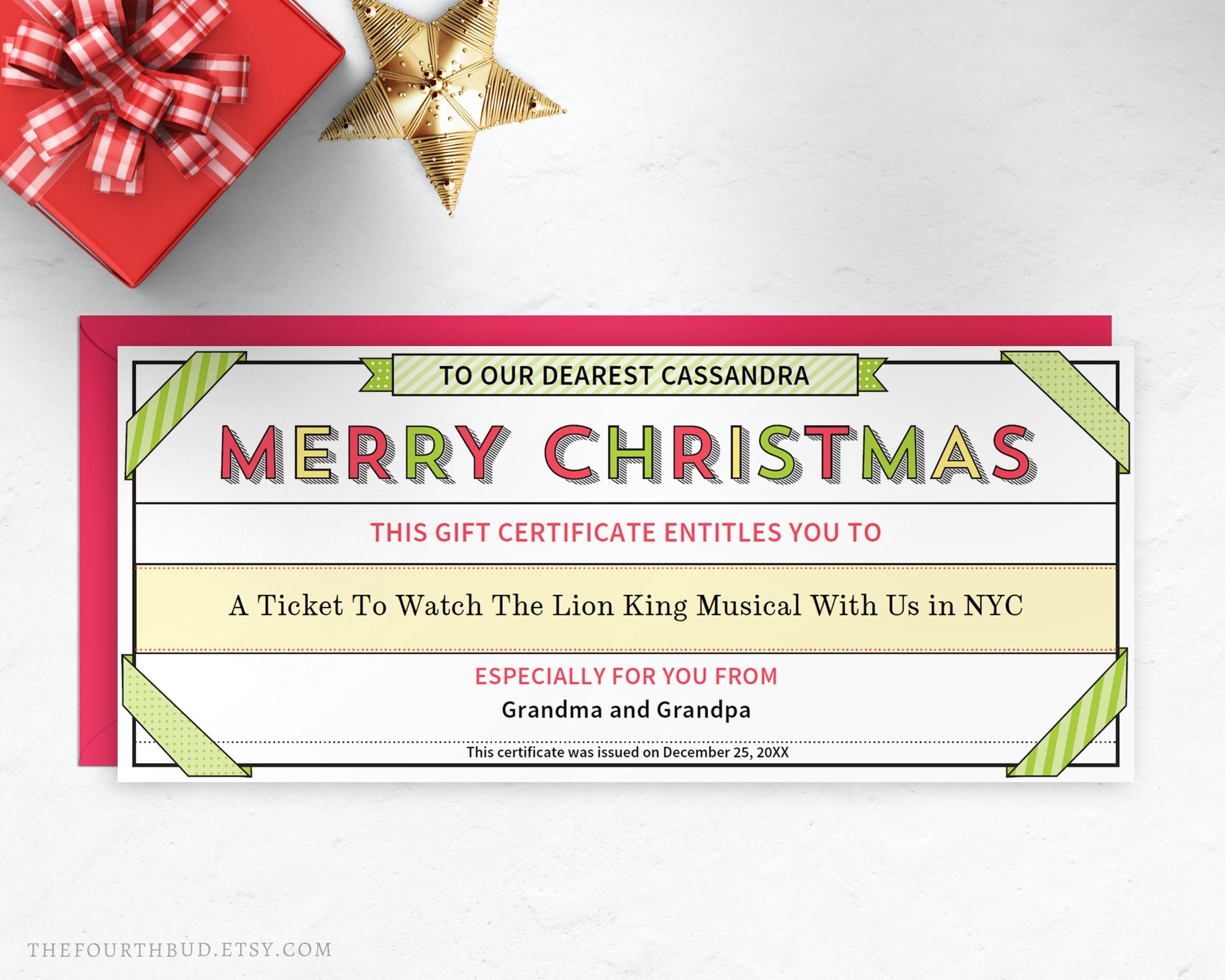 Christmas Gift Certificate Template in PDF for Print / Merry - Etsy UK