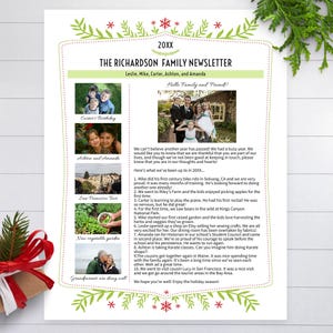 Festive Family Christmas Newsletter Template One Page US LETTER size, Editable Year In Review Letter, Holiday Newsletter Layout 2, Corjl, HN