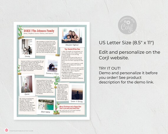 Christmas Newsletter Template One Page Editable Family Year Etsy