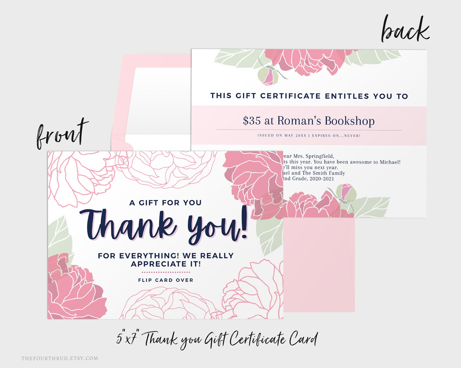 Thank You Gift Certificate Template Back & Front Page / 5x7 / Etsy