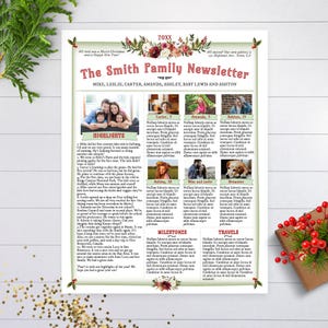 Elegant Family Christmas Newsletter Template US LETTER, One Page, Editable Christmas Letter Year In Review, Christmas Florals, Corjl