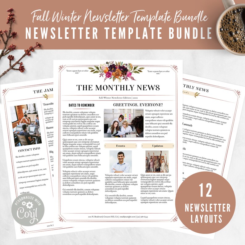 Newsletter Template Bundle 12 Layouts - Fall Winter Year in Review ...
