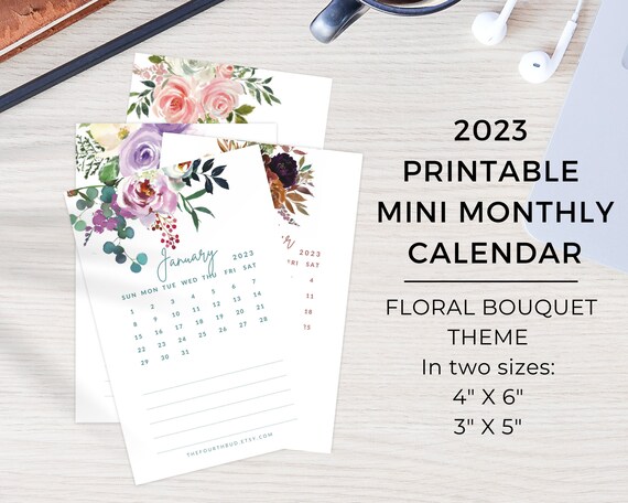Buy 2023 Printable Floral Monthly Calendar 4x6 and Online in India - Etsy