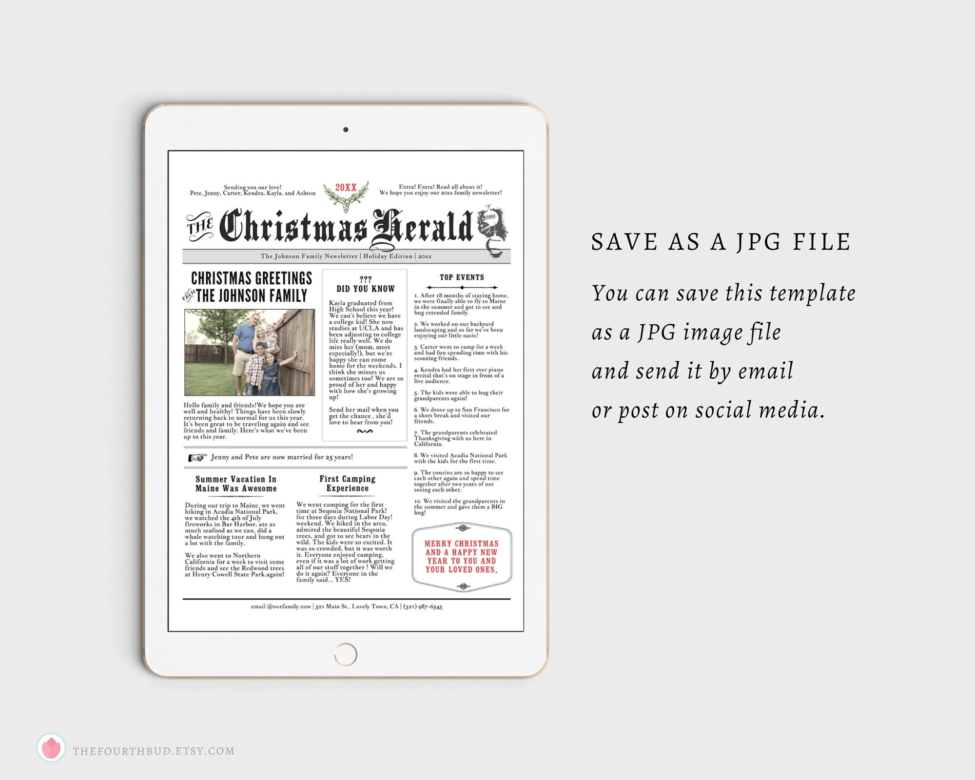 Family Christmas Newsletter Template Old Newspaper Style - Christmas ...