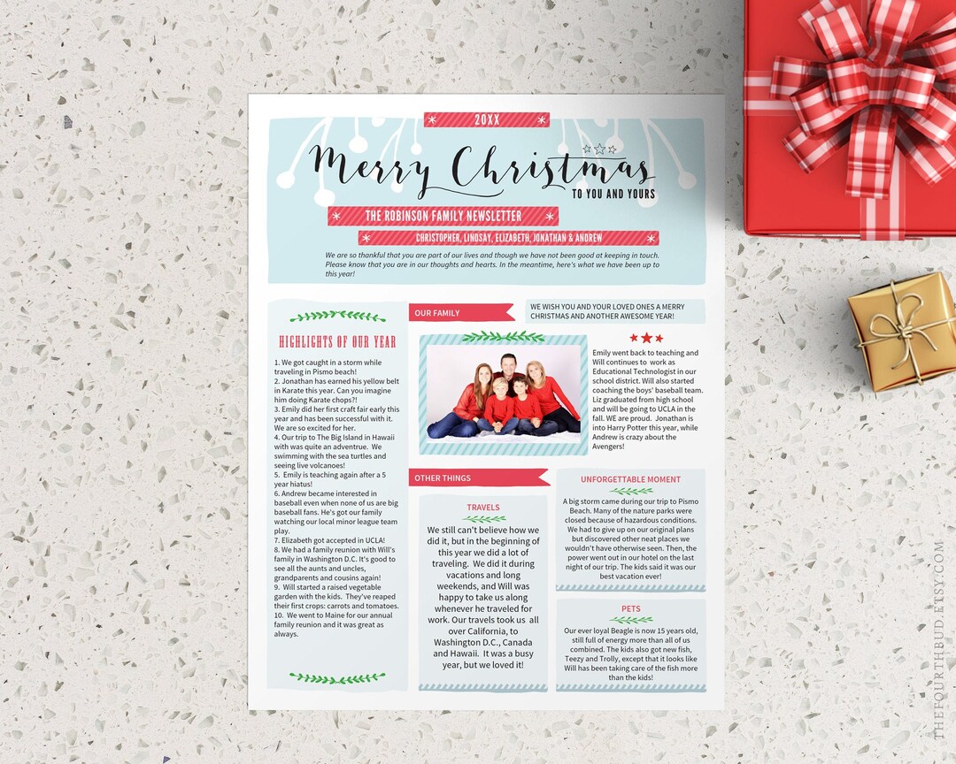 Family Christmas Newsletter Template in PDF With 1 (Download Now) Etsy