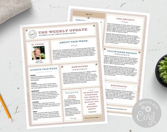 Class or Organization Newsletter Template Two Pages / Editable Newsletter for Class, Office or Organization / Rustic Wood White / CORJL