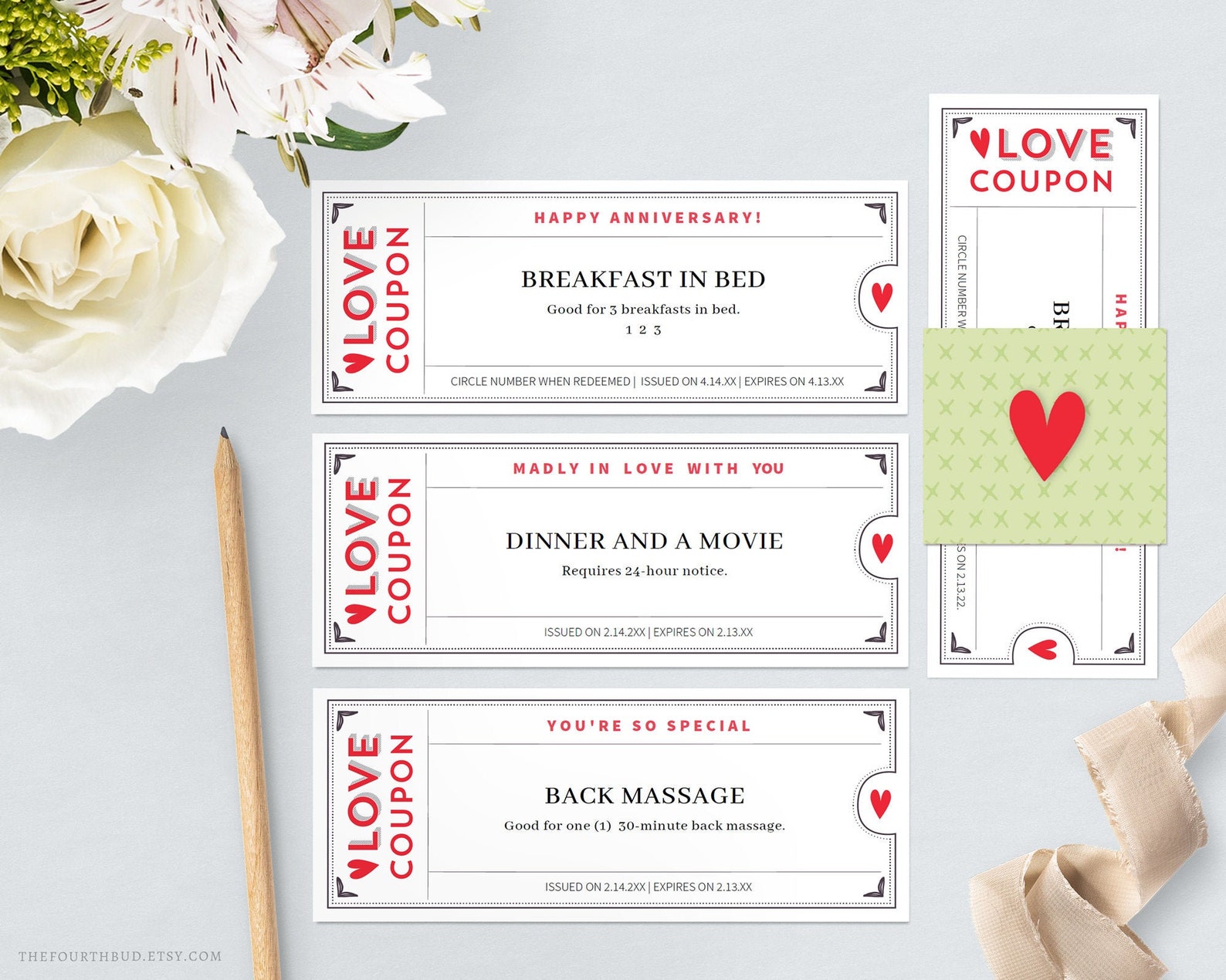 Love Coupons Template for an Anniversary or Birthday / DIY Printable ...
