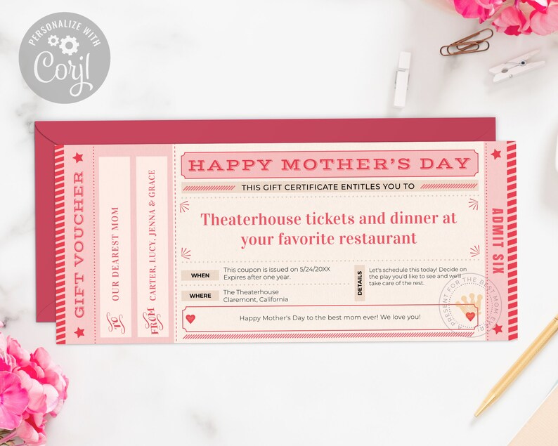 Lovely Mother's Day Gift Voucher Template / Editable Etsy