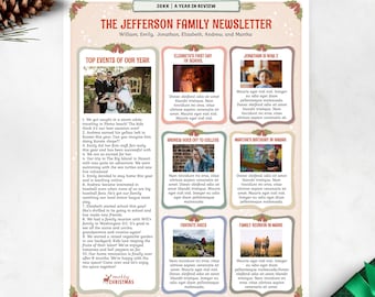 Editable Family Christmas Newsletter Template: Year In Review with Photos (CORJL, Whimsical Winter Holly A)