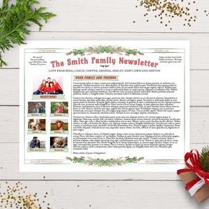 Beautiful Family Christmas Newsletter Template US LETTER, One Page, Editable Year In Review Letter, Watercolor Greenery Swag D, Corjl