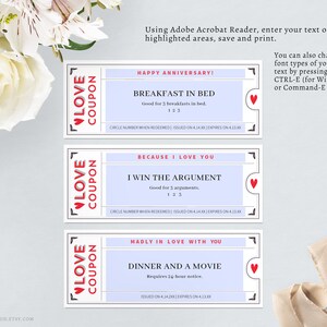 Love Coupons Template for an Anniversary or Birthday / DIY Printable ...