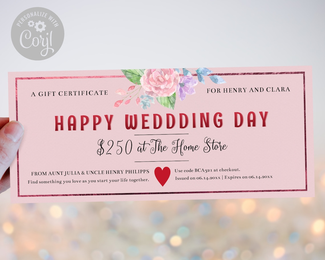 Lovely Happy Wedding Gift Certificate Template / Editable Etsy