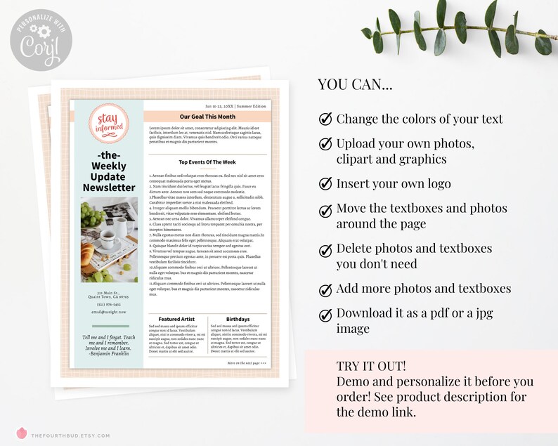 Editable Newsletter Template, Two Pages Office News and Updates (light ...