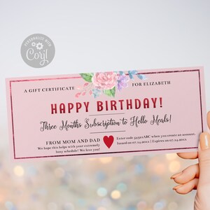 Happy Birthday Gift Certificate Template / Editable Gift Voucher for Her / Printable Pink Floral Gift Coupon Template / DIY / CORJL Template
