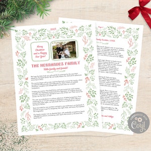 Beautiful Family Christmas Newsletter Template Two Pages / Editable Top Ten Year In Review Letter With Photos /Christmas Garden Set D /Corjl