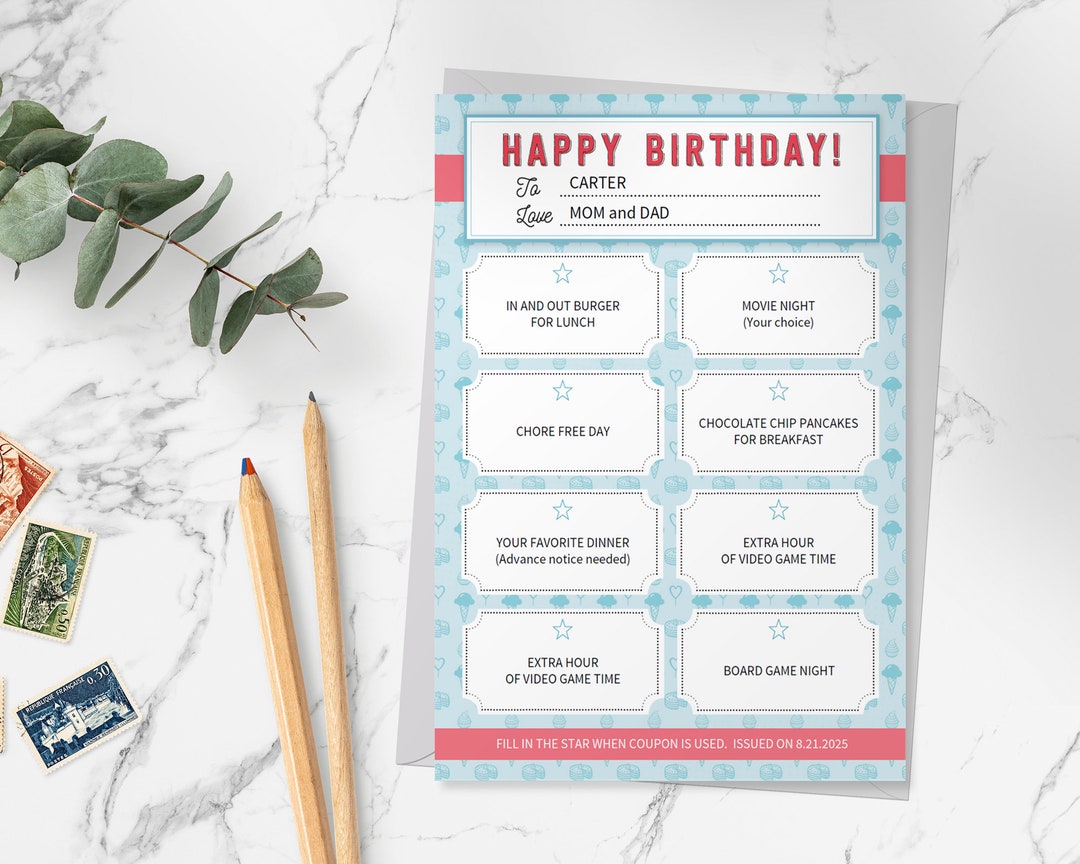 Birthday Gift Coupon Template / Printable Birthday Gift Coupon - Etsy