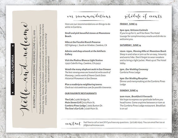 Printable Destination Wedding Itinerary Or Reunion Itinerary Etsy
