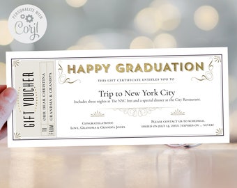 Elegant Happy Graduation Gift Voucher Template / Editable Grand Gift Ticket or Gift Certificate / DIY Printable Gift Coupon / CORJL