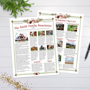 Elegant Family Year In Review Christmas Newsletter Template US LETTER, Two Pages, Editable Year In Review, Christmas Florals, Corjl