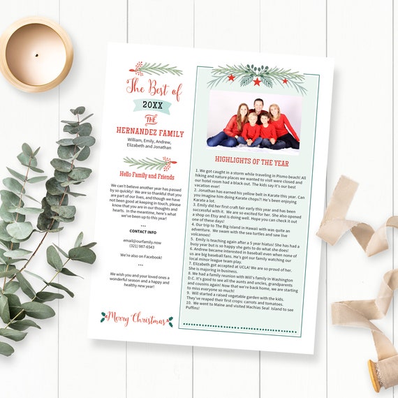 Christmas Newsletter Template in PDF for Print / Year In | Etsy