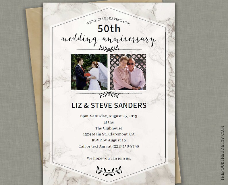 5x7 Anniversary Party Invitation with Photo Template in PDF Marble Printable Invitation DIY Instant Download Adobe Reader Required