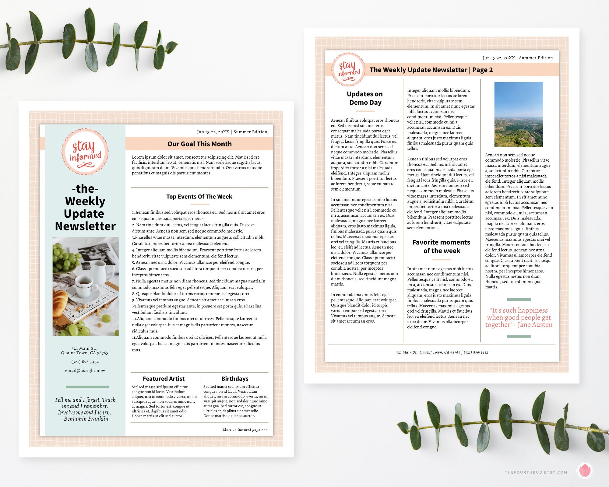 Editable Newsletter Template, Two Pages Office News and Updates (light ...