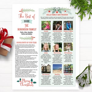 Family Christmas Newsletter Template with 9 Photos in US Letter Size, Editable Year In Review Letter, Greenery Layout 2, Edit on Corjl, GN