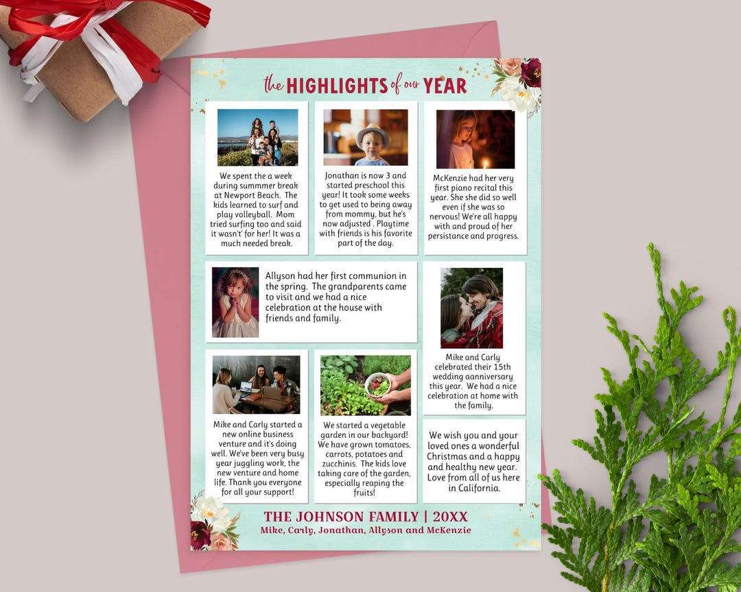Beautiful 5x7 Family Year in Review Template, Editable Highlights of