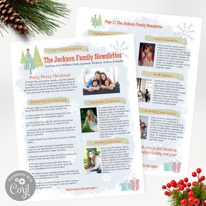 Festive Family Christmas Newsletter Template Two Pages with Photos, Whimsical Christmas Letter Year In Review, Winter Wonderland A, Corjl