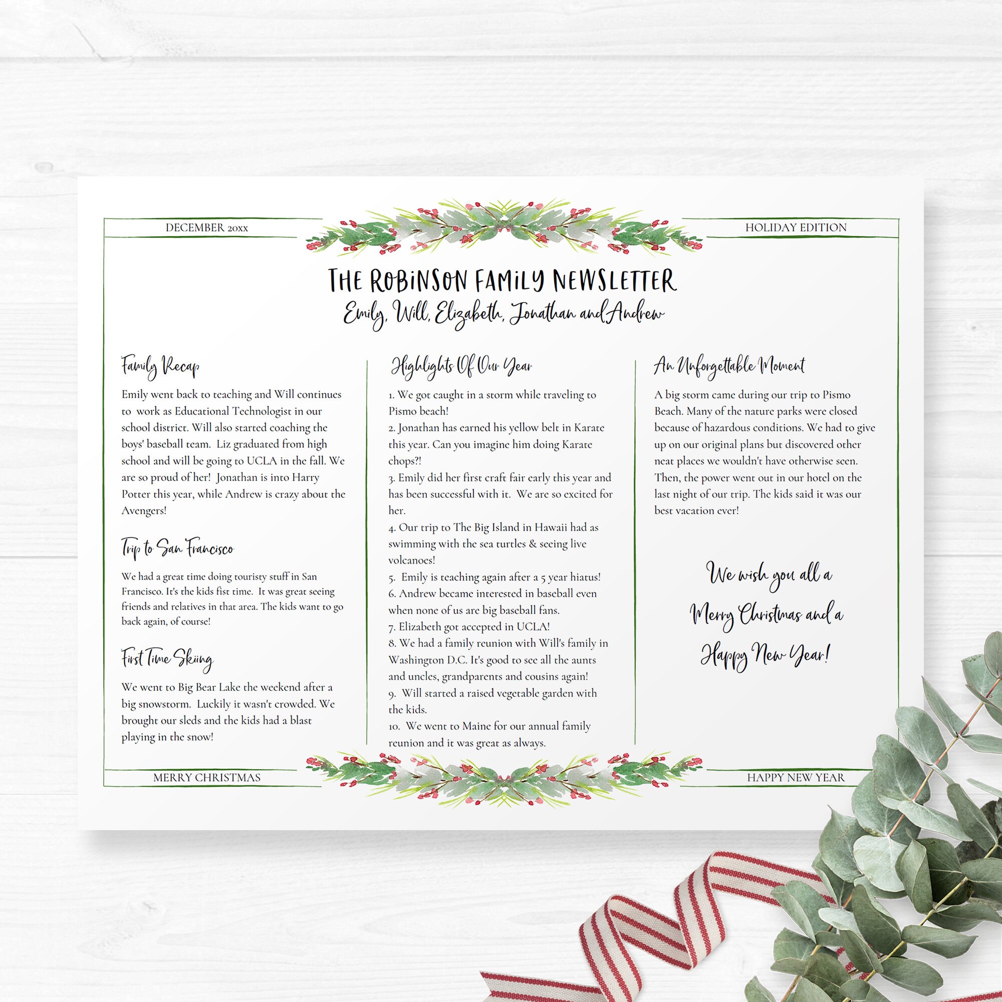 Christmas Newsletter Template in PDF for Print / Year in - Etsy