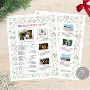 Beautiful Family Christmas Newsletter Template Two Pages /Editable Holiday Year In Review Letter /Christmas Garden Letter With Photos /Corjl