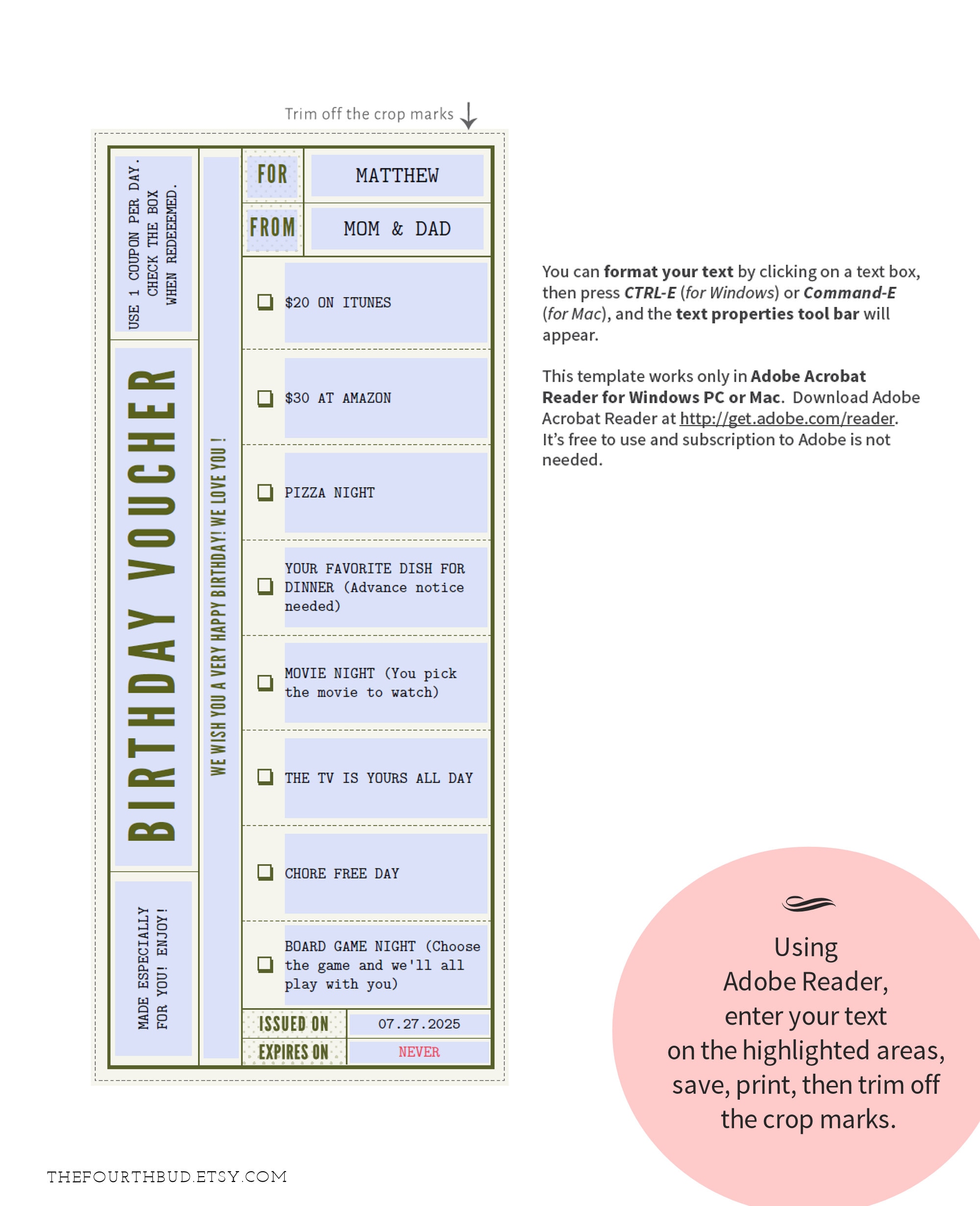 Printable Birthday Gift Voucher Template